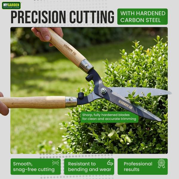 My Garden Outdoor Living My Garden Wooden Handle Hedge Shears 50 cm - Shear for Gardening with Hardened Carbon Steel Blade 3mm - Lightweight Durable
