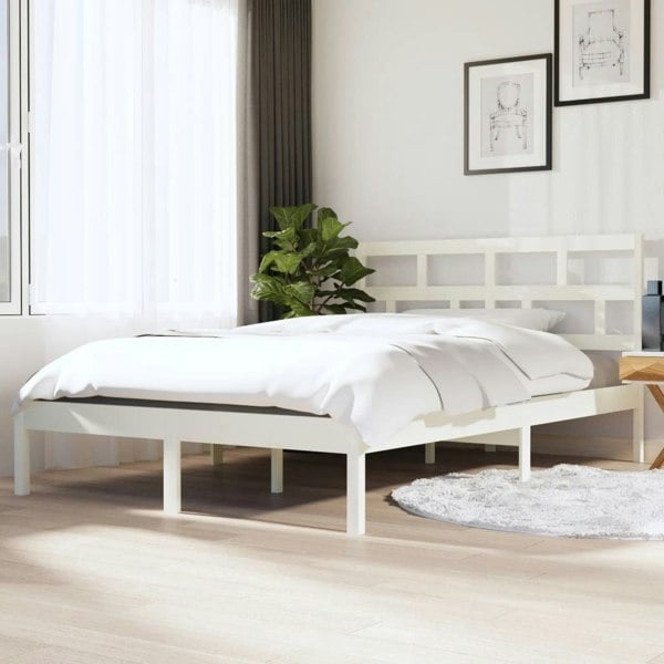 Berkfield Bed Frame White 135x190 cm Double Solid Wood