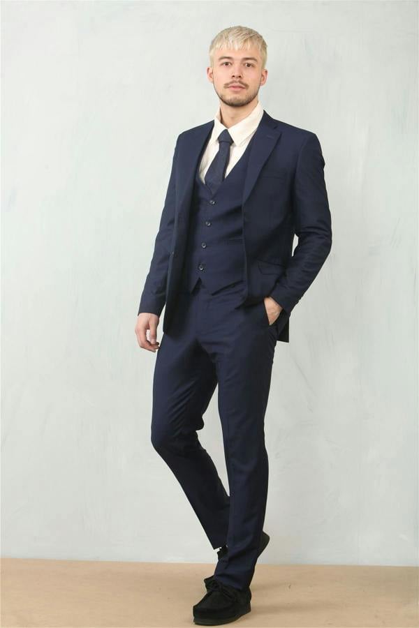 Infinity Leather Men's Navy 3 Piece Formal Classic Prom Suit Workwear
