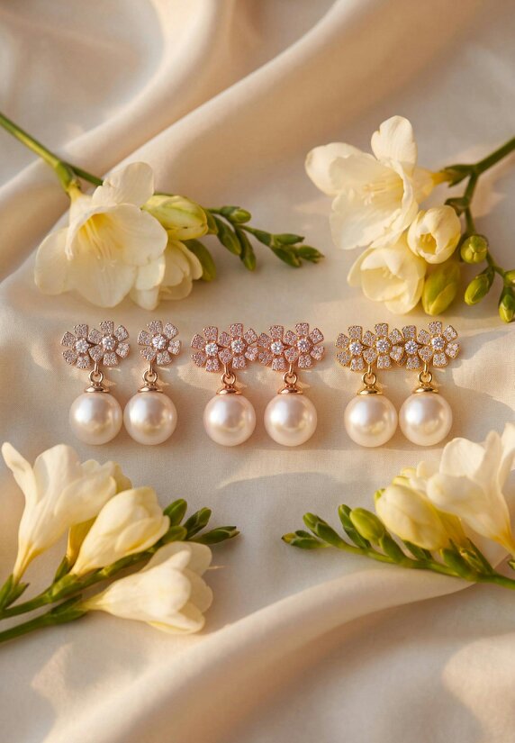 Latelita Bouquet And Pearl Drop Earrings Gold