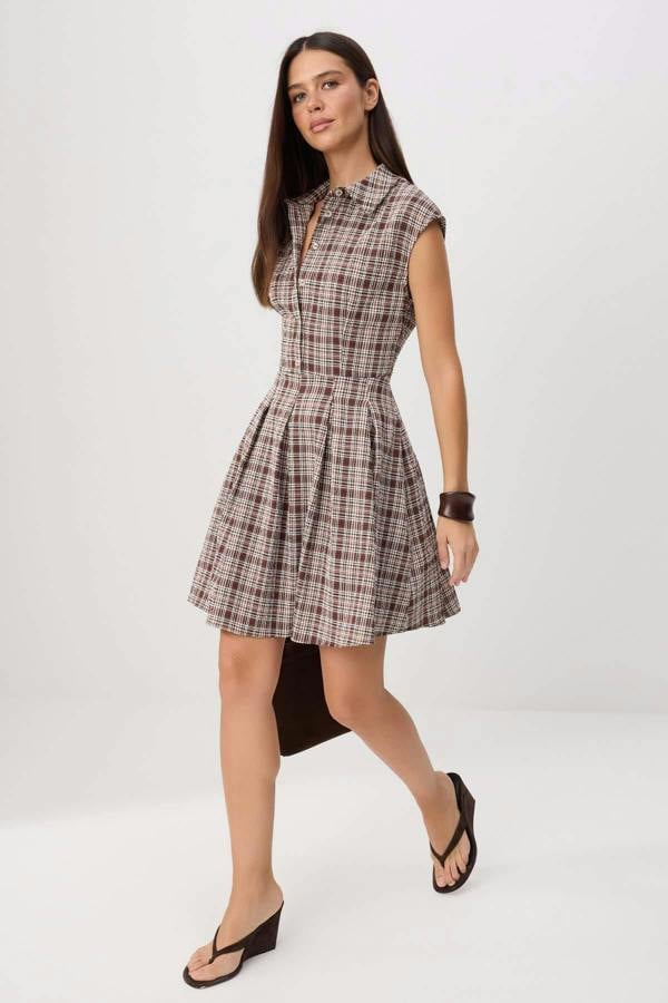 WOVCOR Short Sleeve Shirt Neck Skater Mini Dress