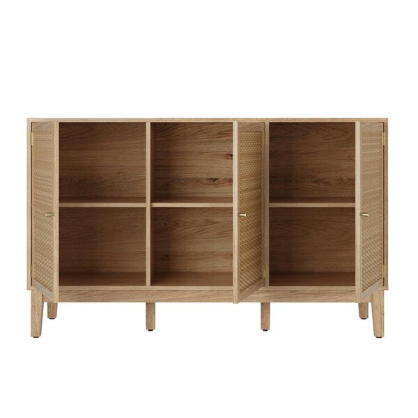 Wyld Haus Waterford Oak Wood and Rattan Large Sideboard 3 Doors