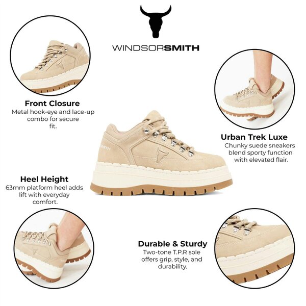 Windsorsmith Womens Sand Brown Suede Chunky Platform Sneakers Trainers - Ultimatum