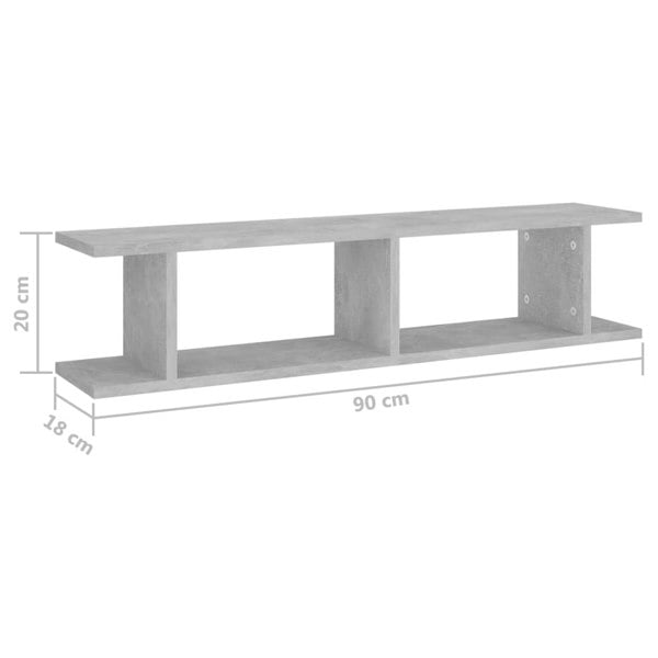 Berkfield Wall Shelf 2 pcs Concrete Grey 90x18x20 cm Engineered Wood