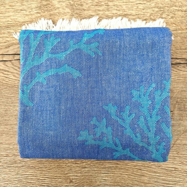 Cotton and Olive Reef Cotton Jacquard Hammam Towel, Turquoise and Blue | SECONDS