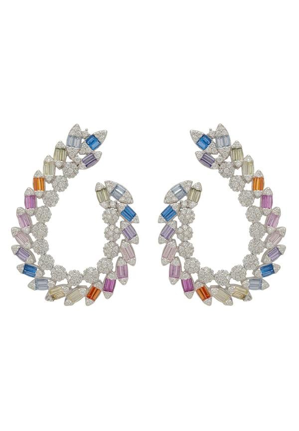 Multicolored beaded earrings on a white background