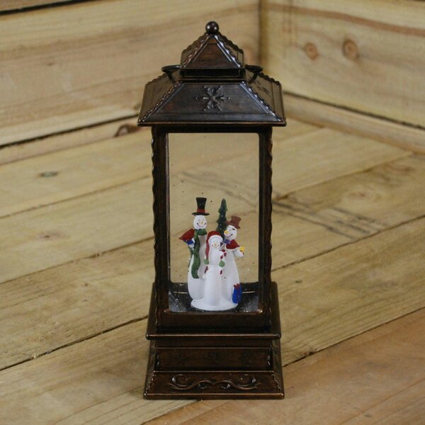 Samuel Alexander 27cm Dual Power LED Christmas Glitter Water Spinner Rustic Lantern Snowman Scene