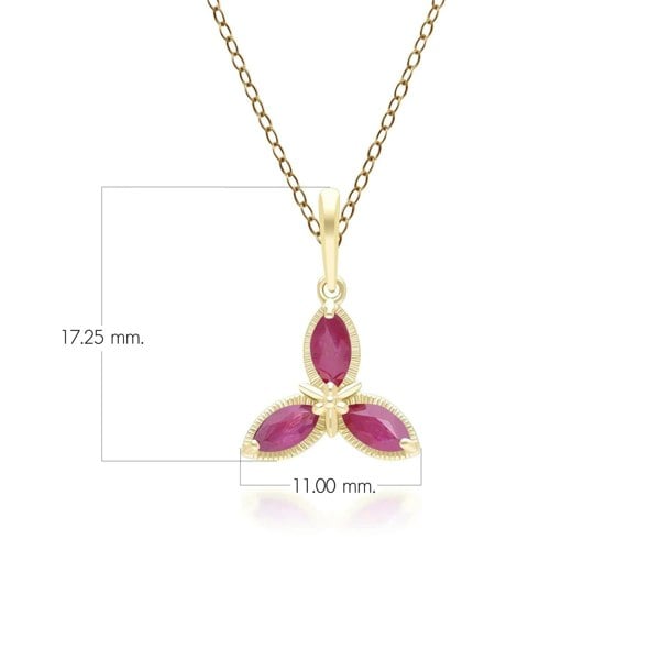 Gemondo Floral Marquise Ruby Pendant Necklace in 9ct Yellow Gold