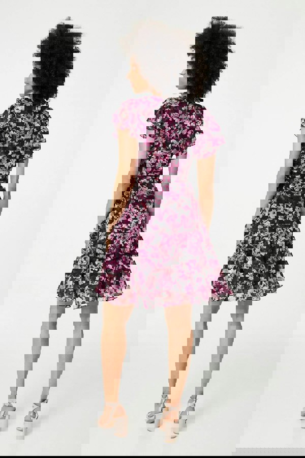 Pink | Floral Tie-Waist Ruffled Mini Dress