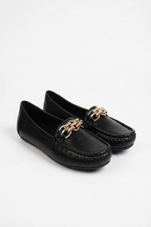 Olivia Womens Rhinestone Chain Loafers - Black