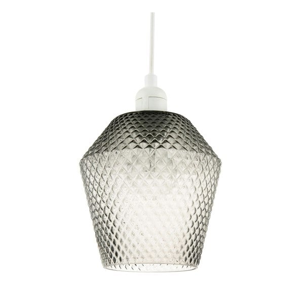 Modern and Compact Diamond Design Smoked Grey Glass Pendant Shade Image 1