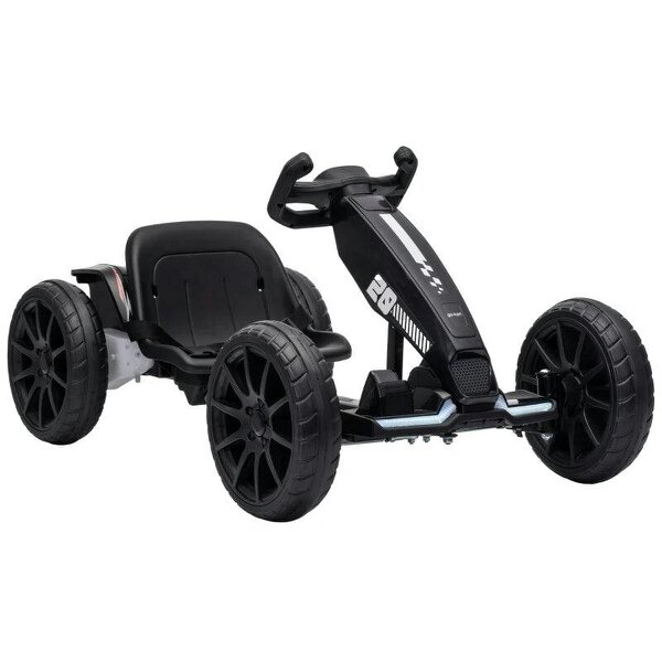 12V Electric Go Kart for Kids with Dual Motors, Adjustable Seat, Soft Start, LED Lights, EVA Wheels, for Age 3-6, Black