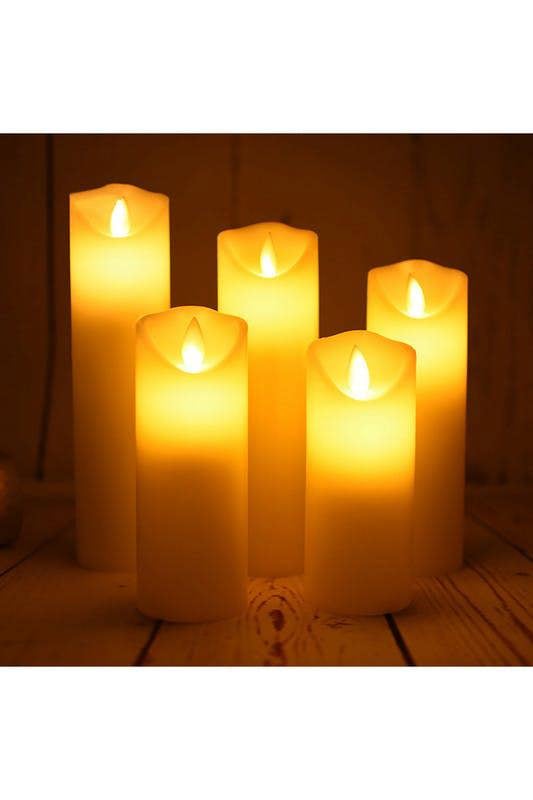 5Pcs Ivory LED Pillar Flameless Candles with Remote–Flickering Flame, Dimmable & Timer