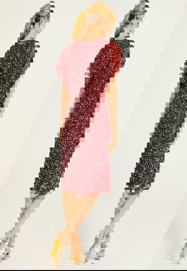Embellished Midi Dress with Flutter Sleeve in Burgundy - ANGELEYE