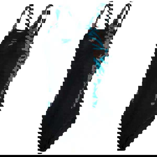 Black Speedo Hyperboom Splice Muscleback swimsuit with geometric back pattern