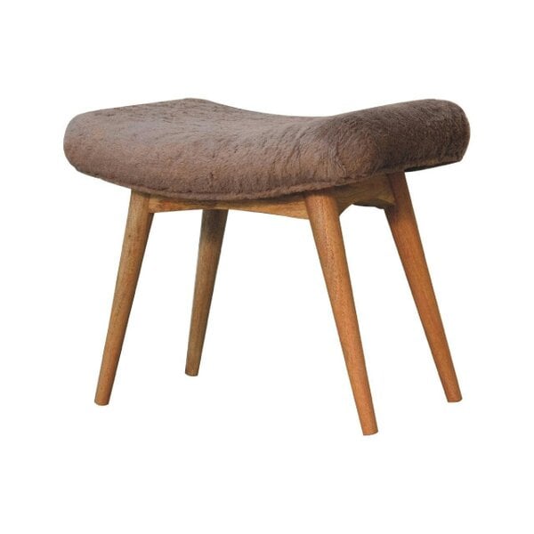Wyld Haus Rome Grey Faux Fur Curved Bench Mango Legs