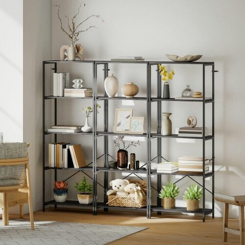 Wyld Haus Livemi Metal And Wood Dark Grey And Black 5 Tier Industrial Bookcase