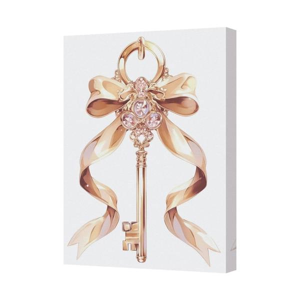 Benjamin Tate Design Gold Key With Ribbon And Gem Embellishments Canvas Wall Art