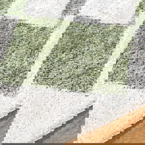 Livabliss Fossay Shag-Washable Beige Green High Pile Diamond Rug