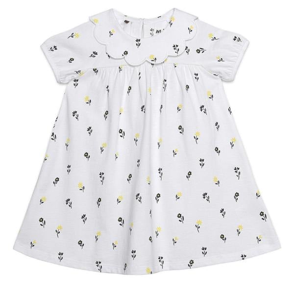 Mini Cuddles Baby Girls Floral Printed Dress With Bloomer, White