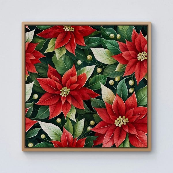 Warren Reed Poinsetta Watercolour Framed Canvas