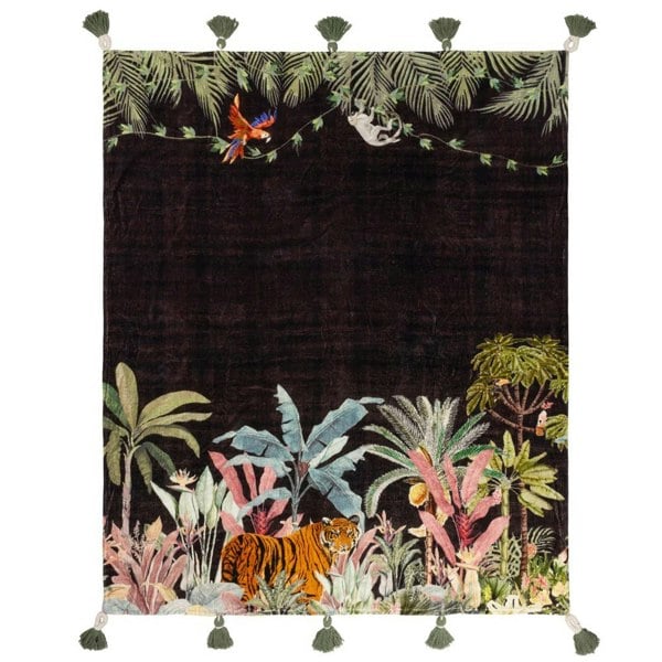 Wylder Midnight Velvet Jungle Tassel Throw - Noir