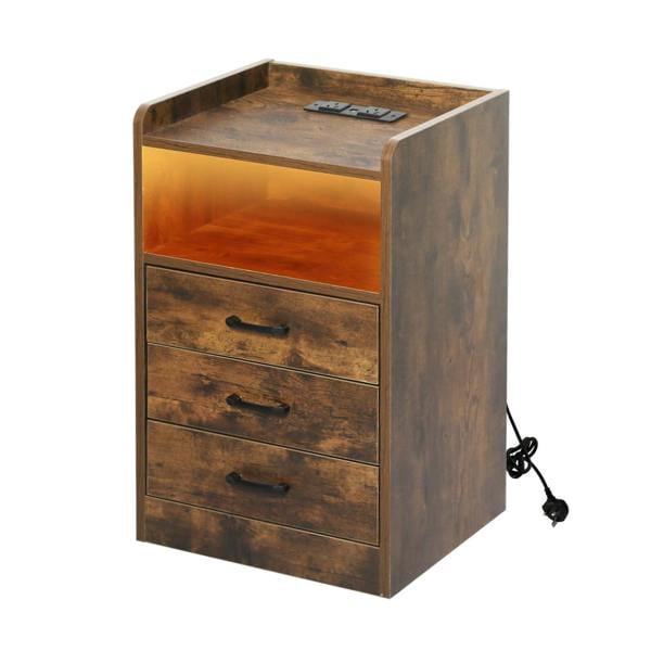 Levede Bedside Table Nightstand USB Charger Outlet RGB LED 3 Drawers Storage