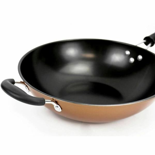 Gr8 Home Large Copper Style Carbon Steel Non-Stick Wok Chinese Stir Frying Pan 30cm 12"