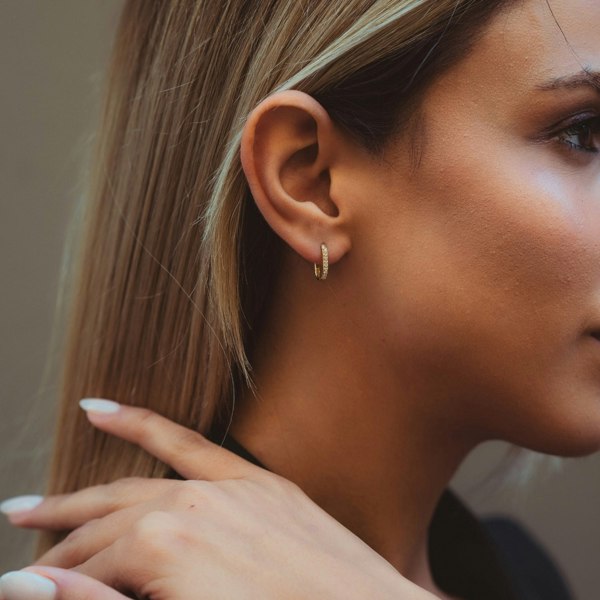 Spero London Fine Pave Ovate Hoop Earrings 14ct Solid Gold