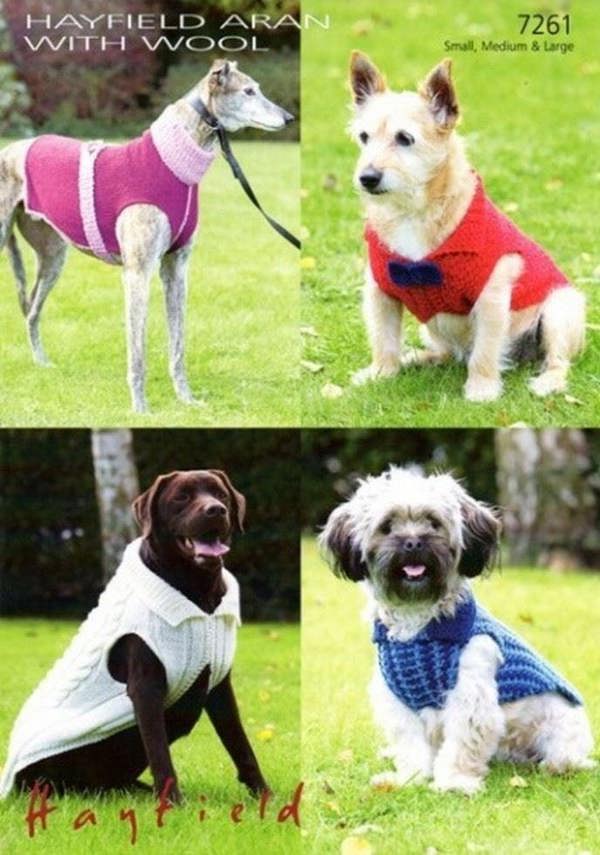 Hayfield With Wool Aran Knitting Pattern 7261, Coats for Pets, Small - Large - Advanced