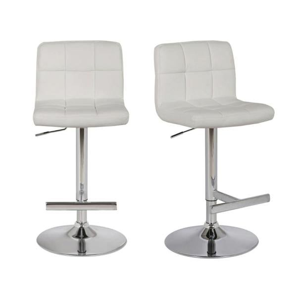 Lamboro Allegro Kitchen Bar Stools Pair White, Adjustable Swivel Gas Lift, Chrome Base, For Breakfast Bar Or Kitchen