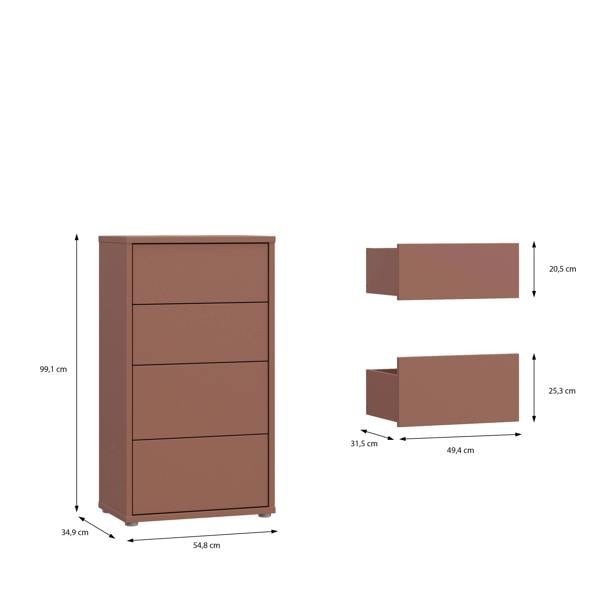 Alice Springs Tall 4 Drawer Chest with Push-to-Open Drawers in Terracotta