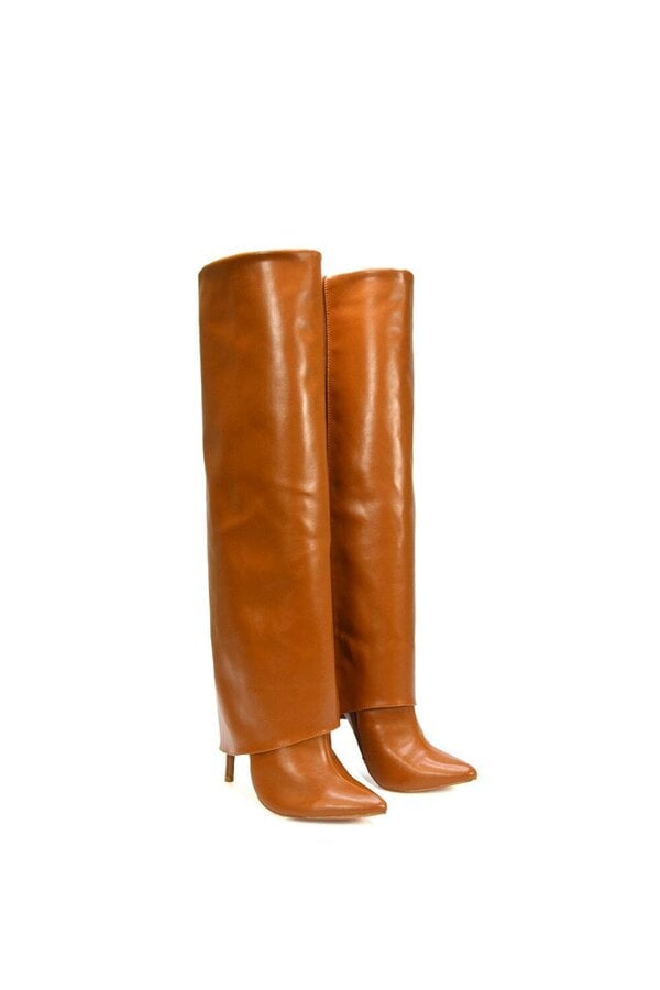 XY LONDON Foldover Knee High Boots With Stiletto Heel