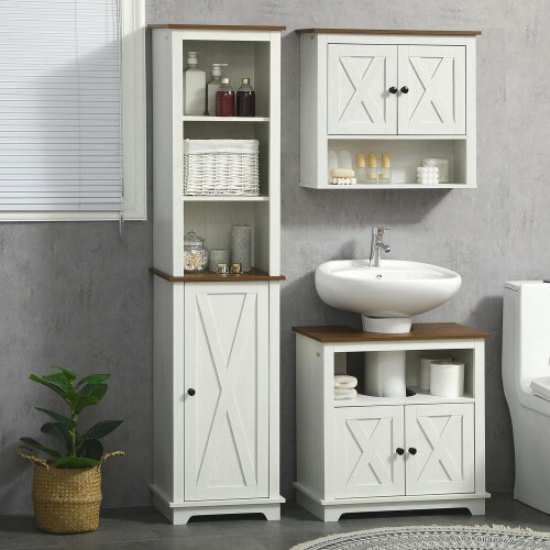 Wyld Haus Nesoli Tall Bathroom Storage Cabinet With Door And Adjustable Shelves White 39.5x30x160cm