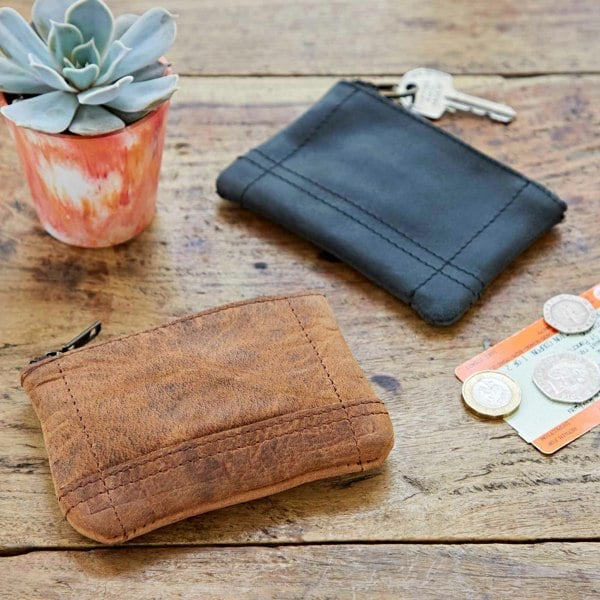 Paper High Buffalo Leather Zipped Purse with Keyring