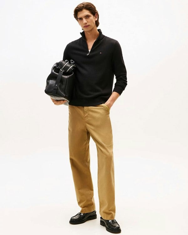 Tommy Hilfiger Organic Cotton Cashmere Mens Zip-Mock Sweater - Black