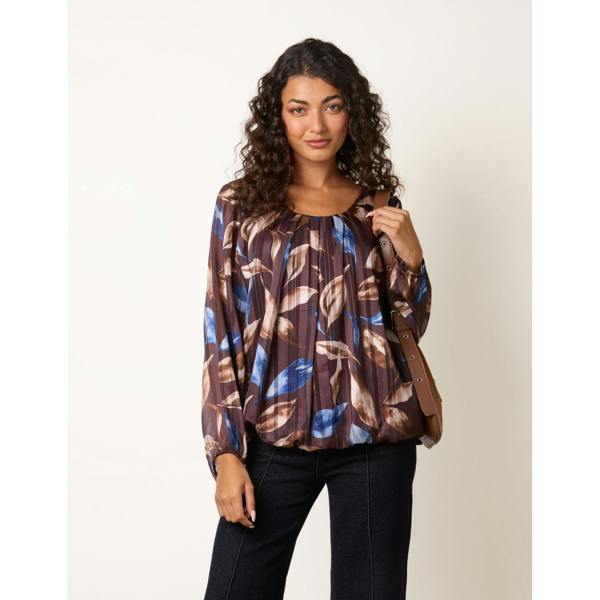 Blue Vanilla Long Sleeve Scoop Neck Metallic Blouse
