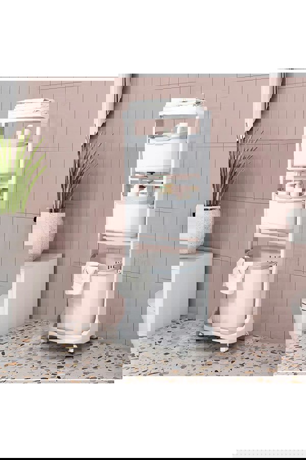 Living and Home 4-Tier Laundry Basket Clothes Storage Shelf on Wheels for Bathroom