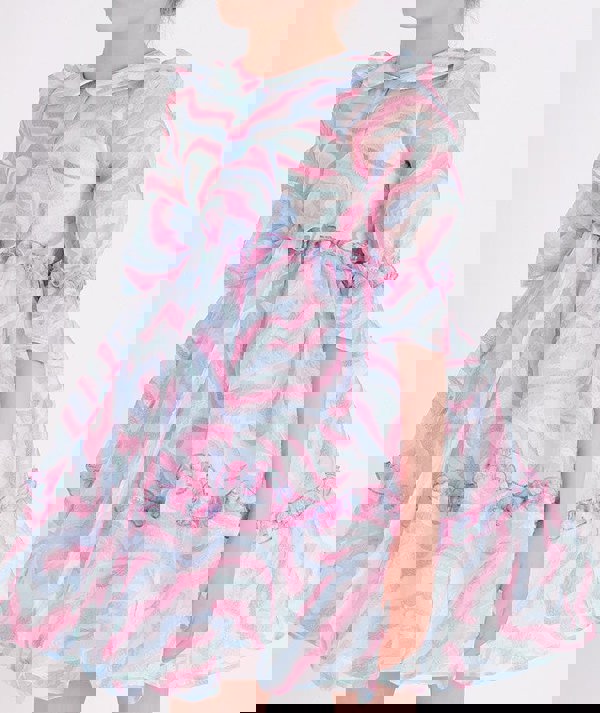 Mama Luma Girls Abstract Curve Organza Dress in Blue