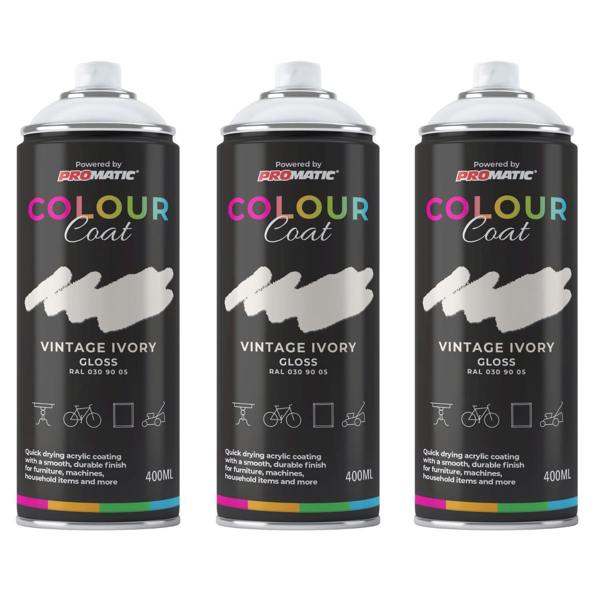 Colour Coat 3X Vintage Ivory RAL 030 90 05 Gloss Spray Paint 400ml