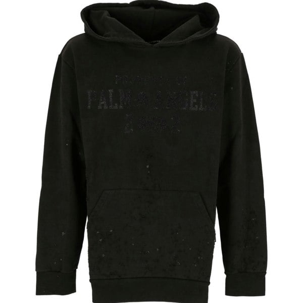 Palm Angels Damaged Logo Hoodie - Black