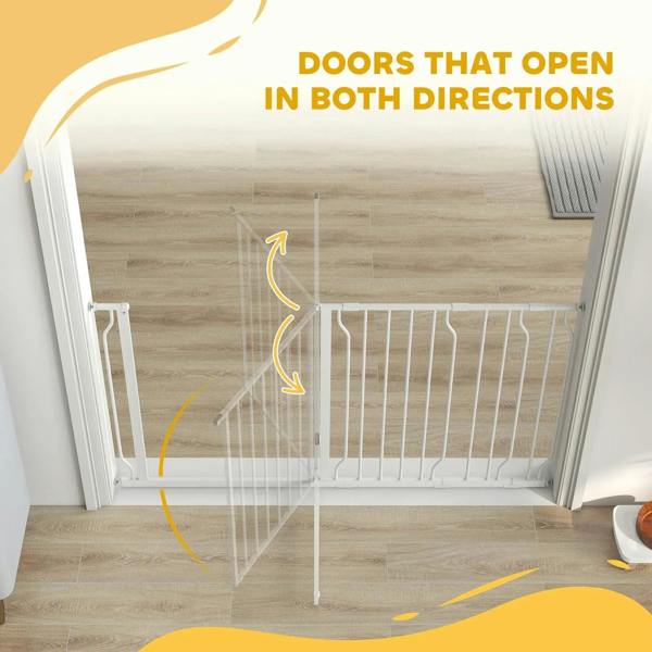 White dog safety gate that swings both directions diagram illustration