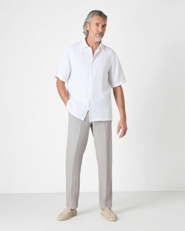 Oliver Sweeney Somerton Mens Short Sleeve Linen Shirt - White
