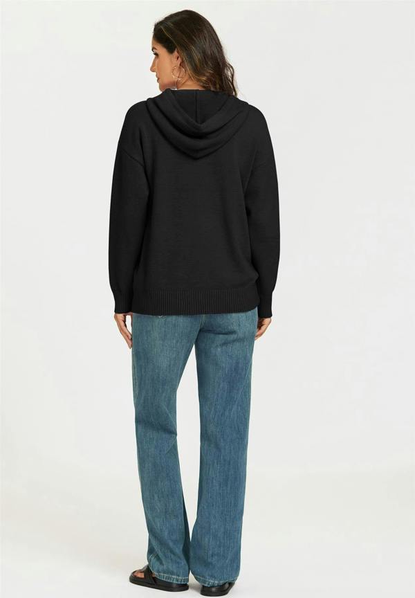 FS Collection Heart & Q word knitted hoodie In Black