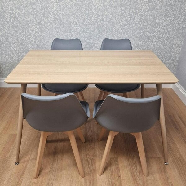 Kosy Koala Modern Rectangle Wood Effect Dining Table Set With 4 Grey Plastic Chairs Dining Room Furniture