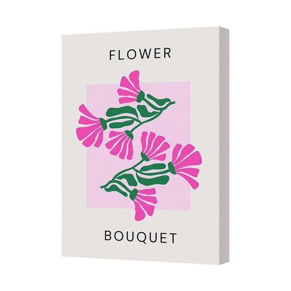 Benjamin Tate Design Flower Bouquet Canvas Wall Art Pink Green Stems Handmade In UK