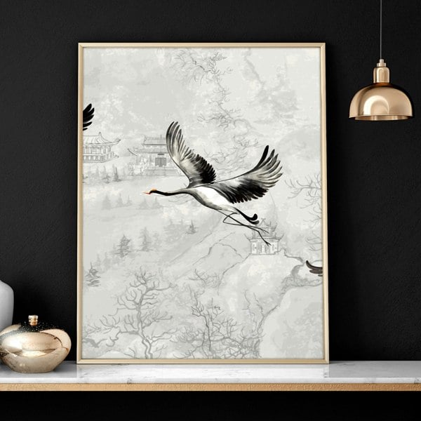 Crane art | set of 3 Japanese wall art