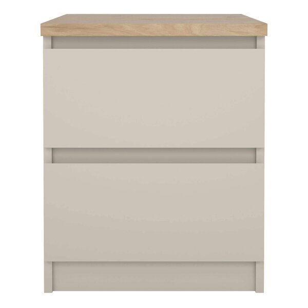 Wyld Haus Budapest Cream and Natural Oak Effect Wood Bedside Table 2 Drawers