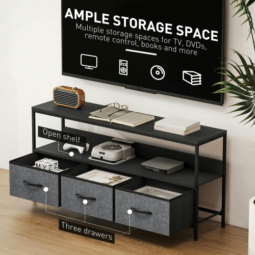 Wyld Haus Avanor 120cm Black TV Storage Unit With 3 Fold Down Fabric Drawers