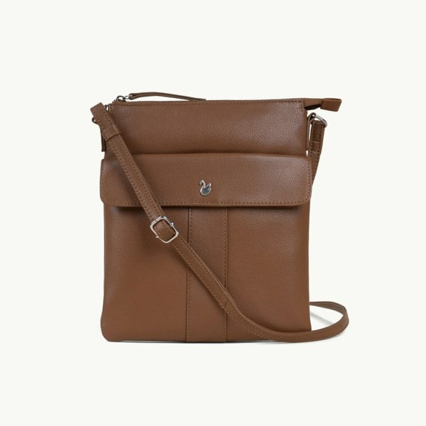 Assots London 'AMBA' Tan Soft Nappa Full Grain Real Leather Crossbody Bag